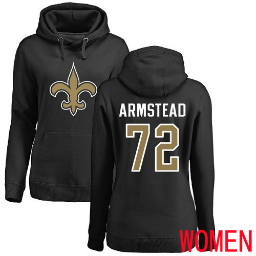 New Orleans Saints Black Women Terron Armstead Name and Number Logo NFL Football #72 Pullover Hoodie Sweatshirts